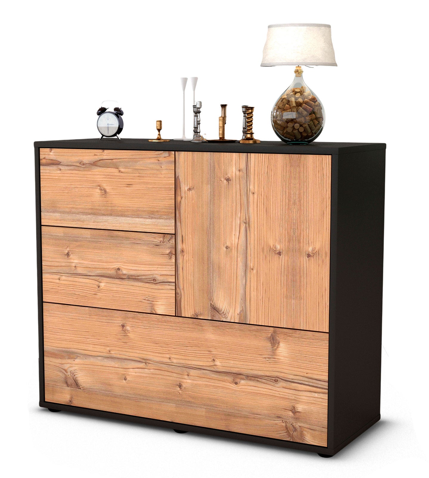 Sideboard Deanna | Korpus Anthrazit | Front in Pinie Holz Optik | 92x79x35cm (BxHxT) 1 Sideboard Deanna | Korpus Anthrazit | Front in Pinie Holz Optik | 92x79x35cm (BxHxT)