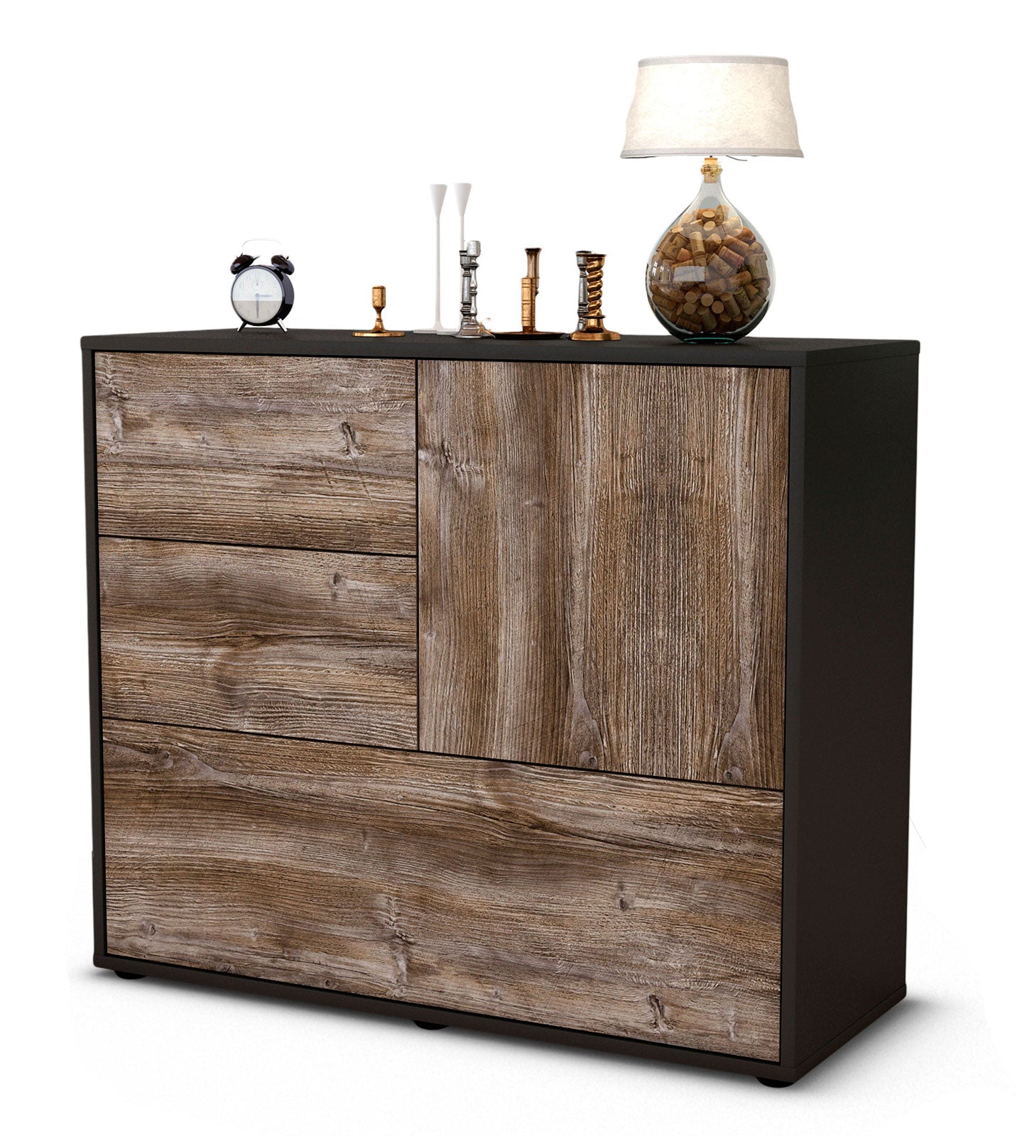 Sideboard Deanna | Korpus Anthrazit | Front in Treibholz Holz Optik | 92x79x35cm (BxHxT) 1 Sideboard Deanna | Korpus Anthrazit | Front in Treibholz Holz Optik | 92x79x35cm (BxHxT)