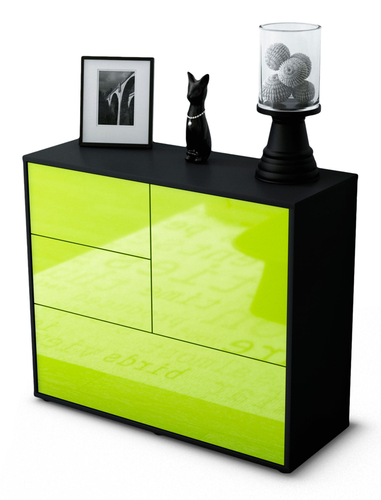 Sideboard Deanna | Korpus Anthrazit | Front in Hochglanz Grün | 92x79x35cm (BxHxT) 1 Sideboard Deanna | Korpus Anthrazit | Front in Hochglanz Grün | 92x79x35cm (BxHxT)