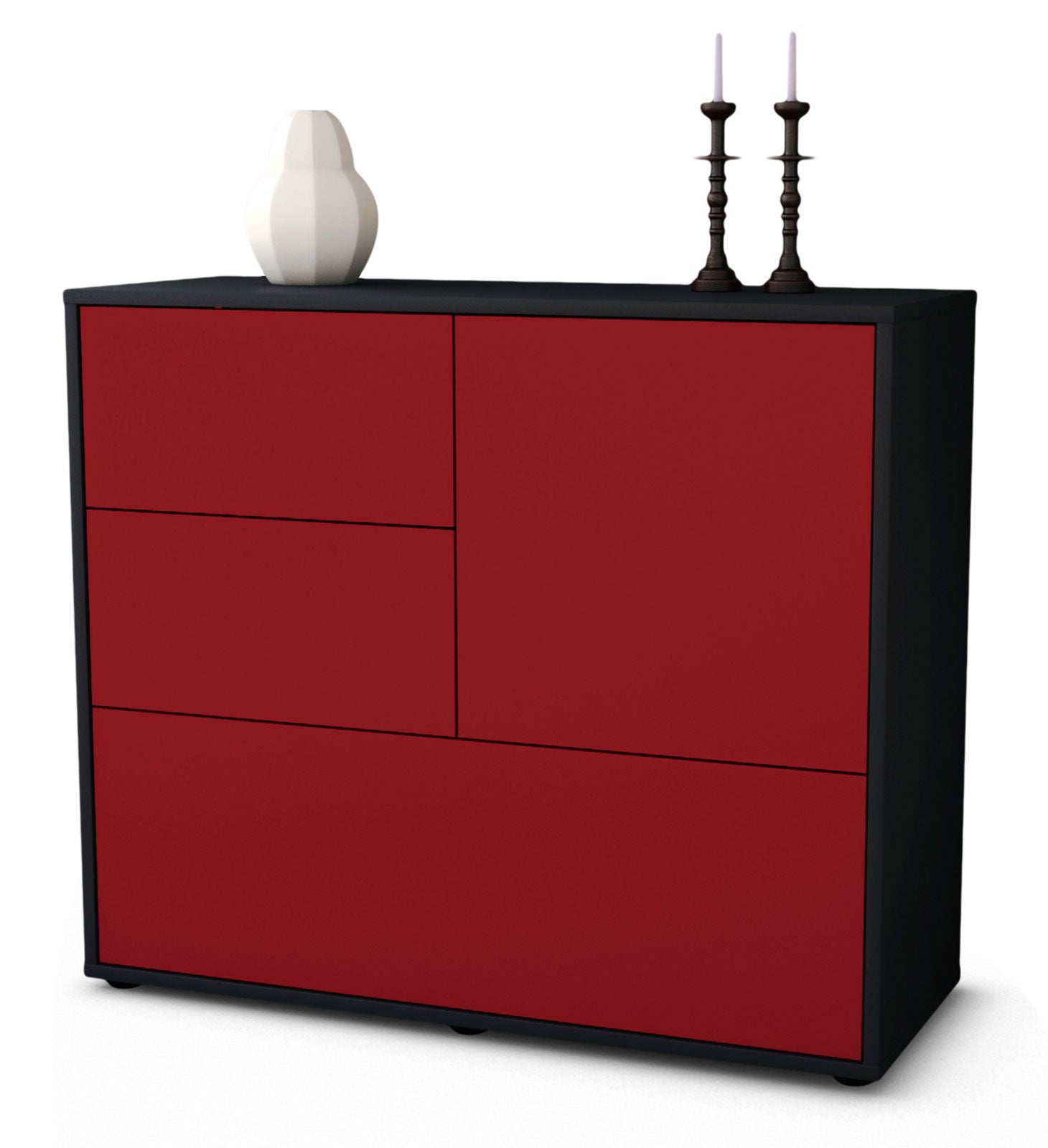 Sideboard Deanna | Korpus Anthrazit | Front in Bordeaux | 92x79x35cm (BxHxT) 1 Sideboard Deanna | Korpus Anthrazit | Front in Bordeaux | 92x79x35cm (BxHxT)