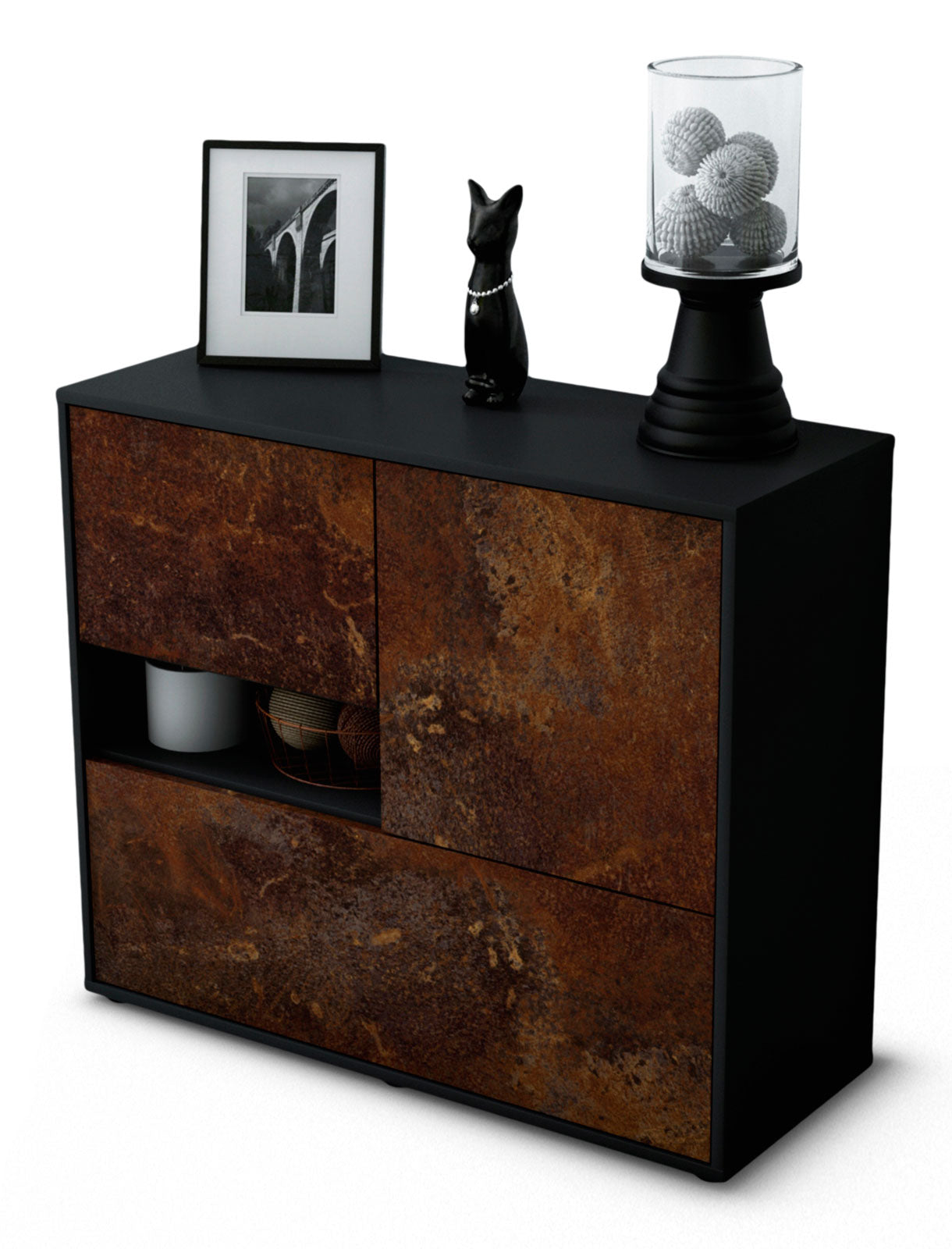 Sideboard Debora | Korpus Anthrazit | Front in Rost Optik | 92x79x35cm (BxHxT) 1 Sideboard Debora | Korpus Anthrazit | Front in Rost Optik | 92x79x35cm (BxHxT)