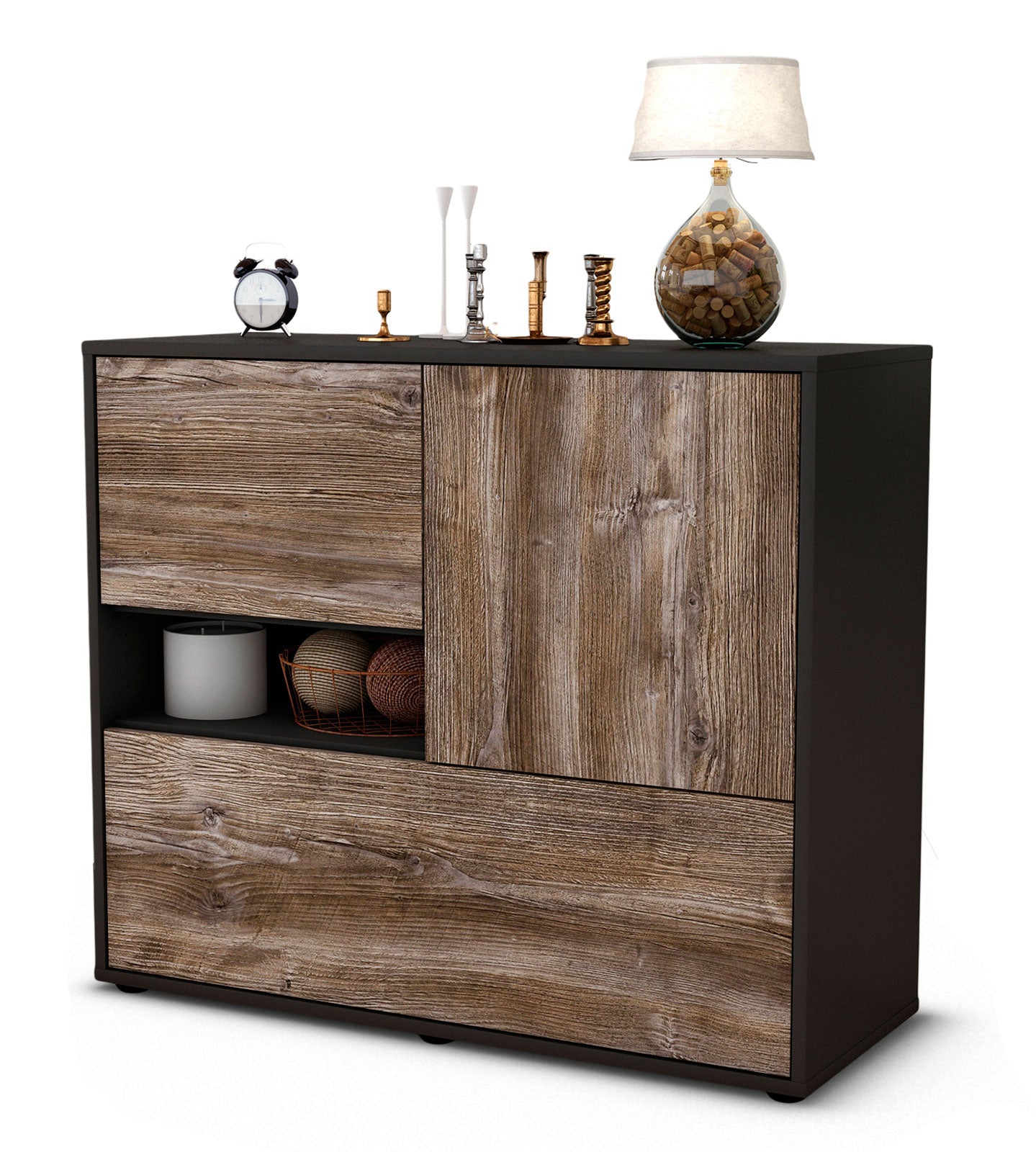 Sideboard Debora | Korpus Anthrazit | Front in Treibholz Holz Optik | 92x79x35cm (BxHxT) 1 Sideboard Debora | Korpus Anthrazit | Front in Treibholz Holz Optik | 92x79x35cm (BxHxT)