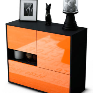 Sideboard Debora | Korpus Anthrazit | Front in Hochglanz Orange | 92x79x35cm (BxHxT)