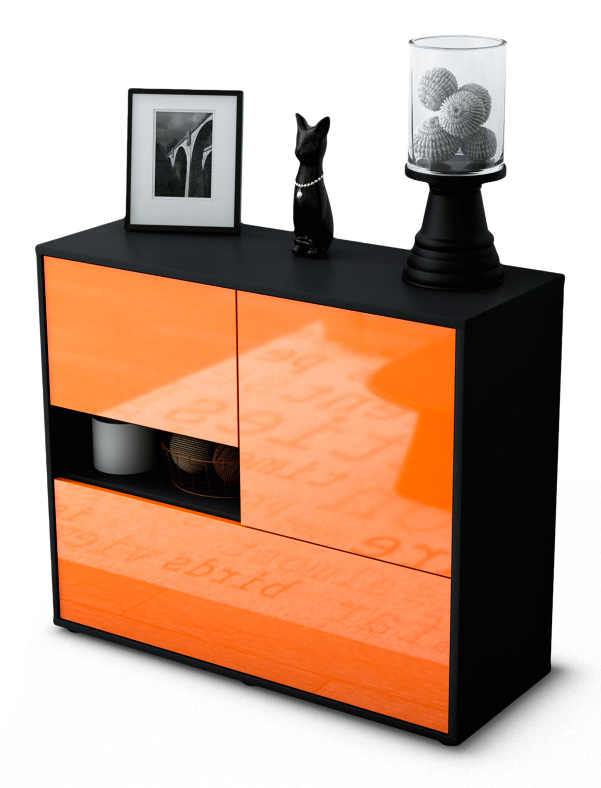 Sideboard Debora | Korpus Anthrazit | Front in Hochglanz Orange | 92x79x35cm (BxHxT) 1 Sideboard Debora | Korpus Anthrazit | Front in Hochglanz Orange | 92x79x35cm (BxHxT)