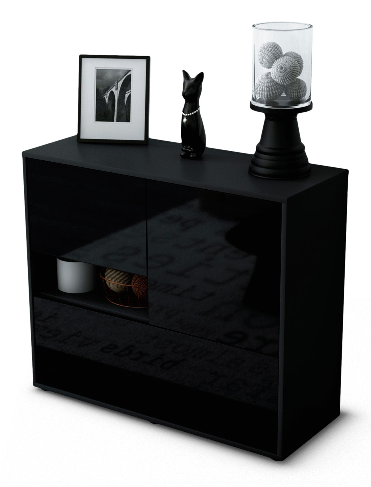 Sideboard Debora | Korpus Anthrazit | Front in Hochglanz Schwarz | 92x79x35cm (BxHxT) 1 Sideboard Debora | Korpus Anthrazit | Front in Hochglanz Schwarz | 92x79x35cm (BxHxT)