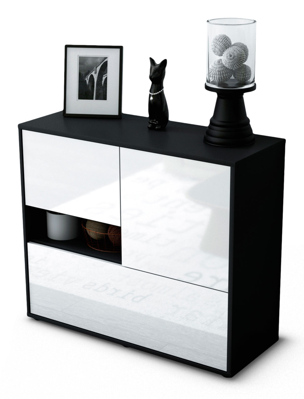 Sideboard Debora | Korpus Anthrazit | Front in Hochglanz Weiß | 92x79x35cm (BxHxT) 1 Sideboard Debora | Korpus Anthrazit | Front in Hochglanz Weiß | 92x79x35cm (BxHxT)