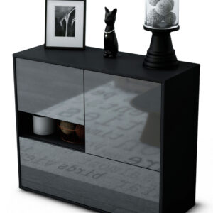 Sideboard Debora | Korpus Anthrazit | Front in Hochglanz Grau | 92x79x35cm (BxHxT)