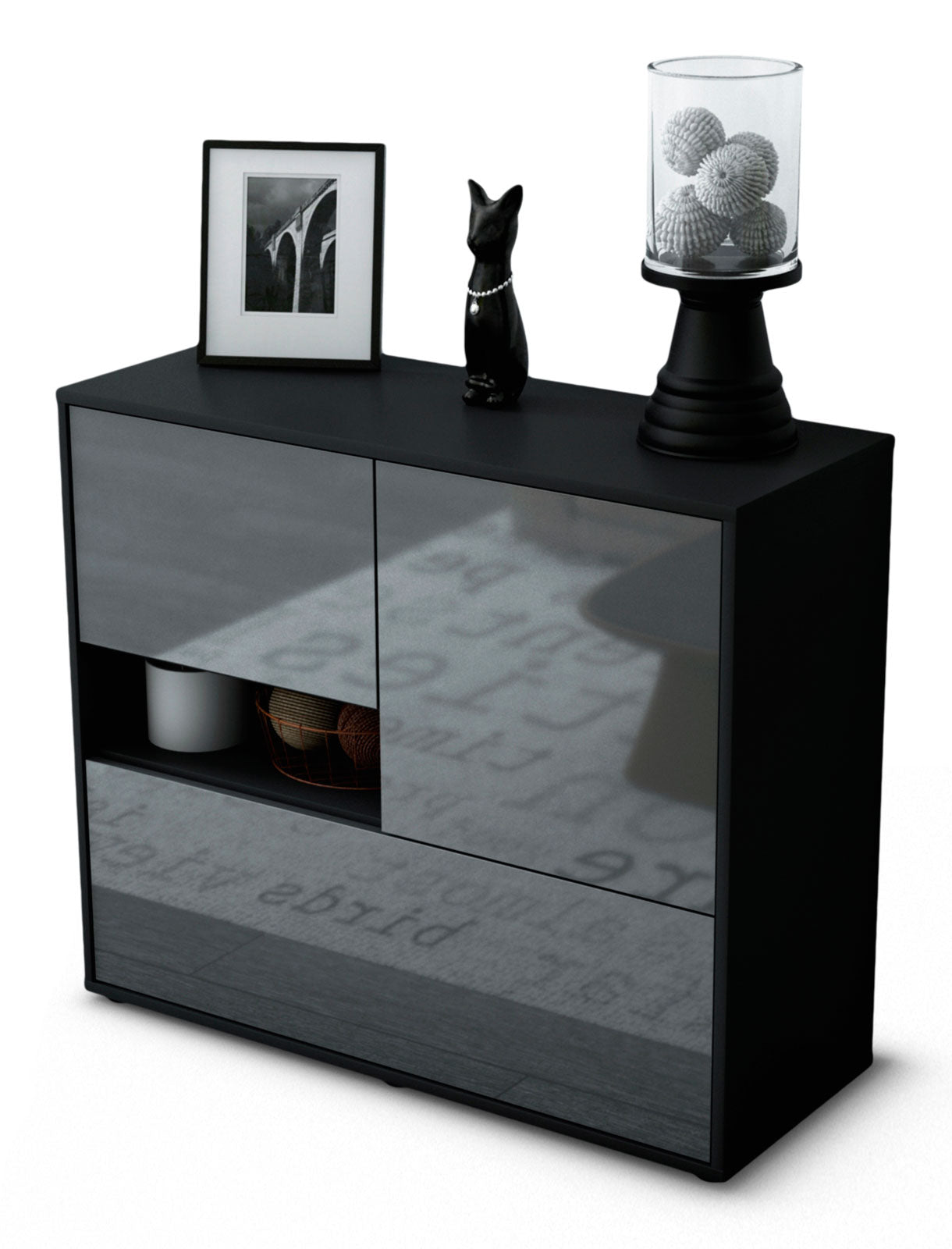 Sideboard Debora | Korpus Anthrazit | Front in Hochglanz Grau | 92x79x35cm (BxHxT) 1 Sideboard Debora | Korpus Anthrazit | Front in Hochglanz Grau | 92x79x35cm (BxHxT)