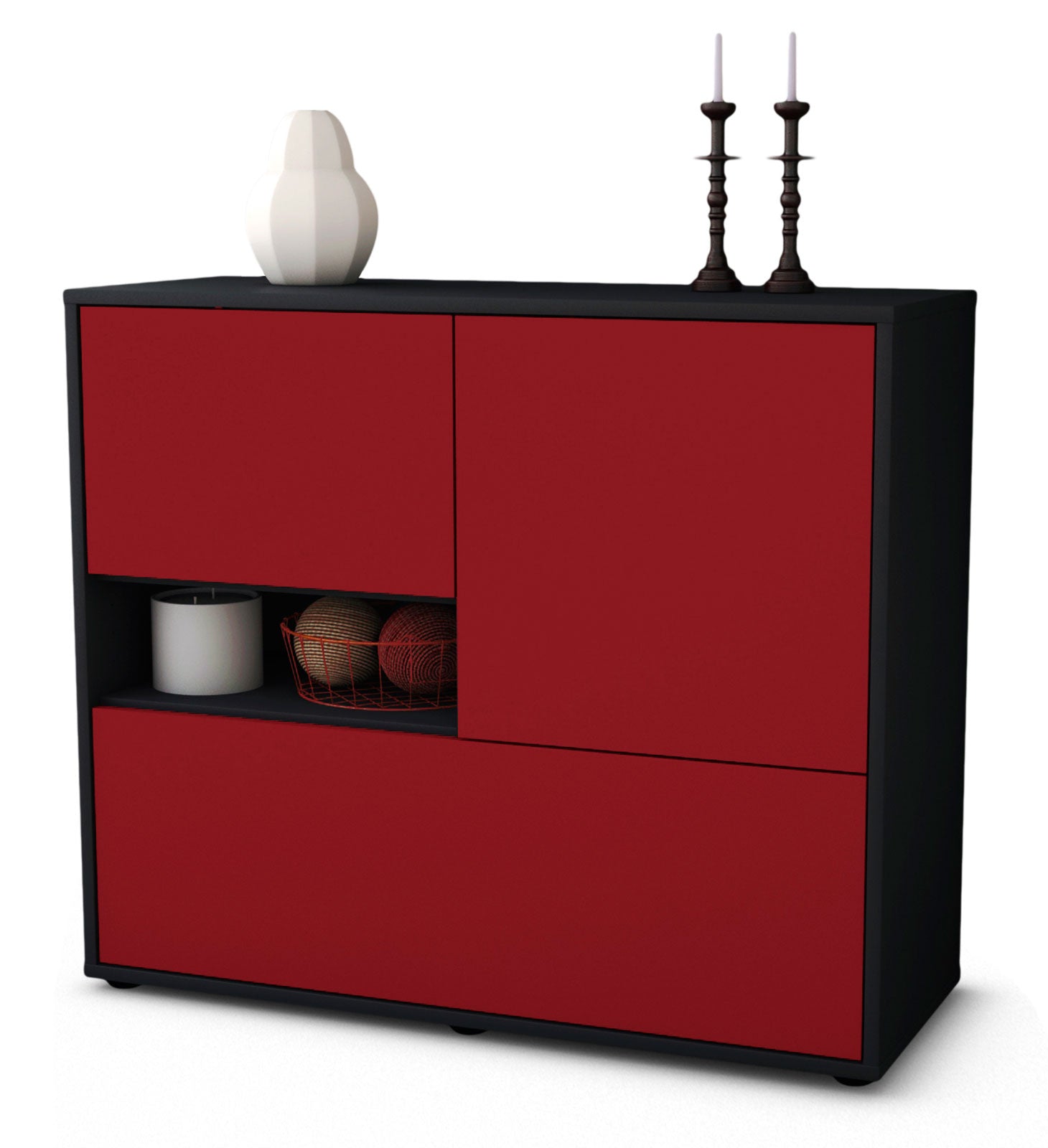 Sideboard Debora | Korpus Anthrazit | Front in Bordeaux | 92x79x35cm (BxHxT) 1 Sideboard Debora | Korpus Anthrazit | Front in Bordeaux | 92x79x35cm (BxHxT)