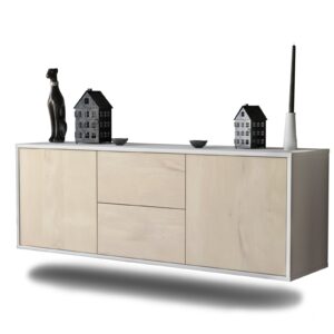 Lowboard Nashville | hängend | Korpus Weiß | Front in Zeder Holz Optik | 136x49x35cm (BxHxT)