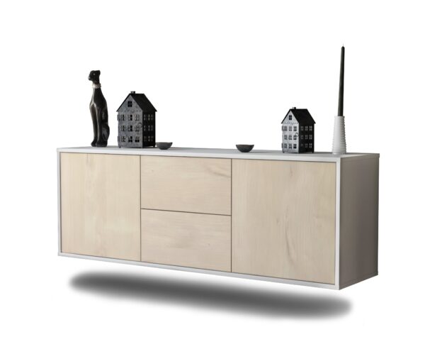 Lowboard Nashville | hängend | Korpus Weiß | Front in Zeder Holz Optik | 136x49x35cm (BxHxT)
