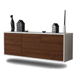 Lowboard Fresno | hängend | Korpus Weiß | Front in Walnuss Holz Optik | 136x49x35cm (BxHxT)