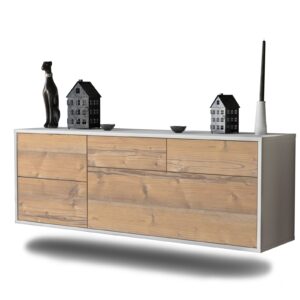 Lowboard Fresno | hängend | Korpus Weiß | Front in Pinie Holz Optik | 136x49x35cm (BxHxT)