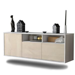 Lowboard Omaha | hängend | Korpus Weiß | Front in Zeder Holz Optik | 136x49x35cm (BxHxT)