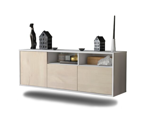 Lowboard Omaha | hängend | Korpus Weiß | Front in Zeder Holz Optik | 136x49x35cm (BxHxT)