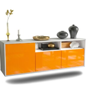 Lowboard Omaha | hängend | Korpus Weiß | Front in Hochglanz Orange | 136x49x35cm (BxHxT)