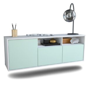Lowboard Omaha | hängend | Korpus Weiß | Front in Mint | 136x49x35cm (BxHxT)