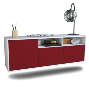 Lowboard Omaha | hängend | Korpus Weiß | Front in Bordeaux | 136x49x35cm (BxHxT)