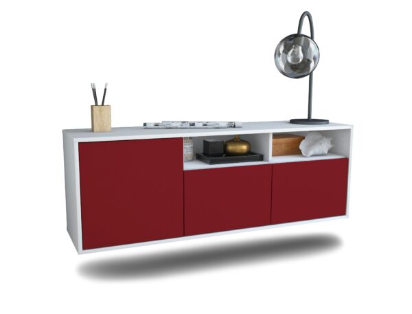 Lowboard Omaha | hängend | Korpus Weiß | Front in Bordeaux | 136x49x35cm (BxHxT)