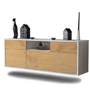 Lowboard Oakland | hängend | Korpus Weiß | Front in Eiche Holz Optik | 136x49x35cm (BxHxT)