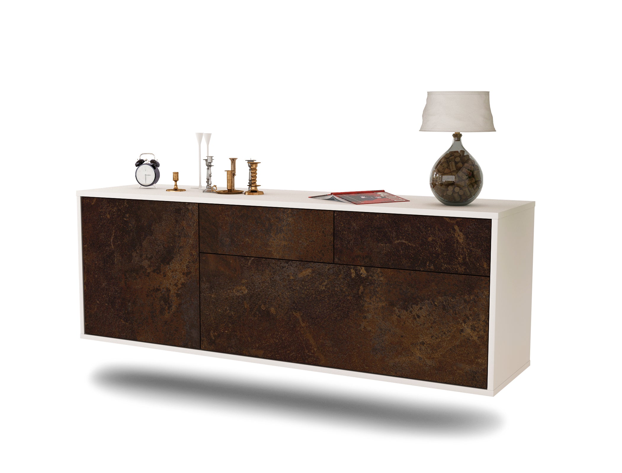 Lowboard Colorado Springs | hängend | Korpus Weiß | Front in Rost Optik | 136x49x35cm (BxHxT) 1 Lowboard Colorado Springs | hängend | Korpus Weiß | Front in Rost Optik | 136x49x35cm (BxHxT)