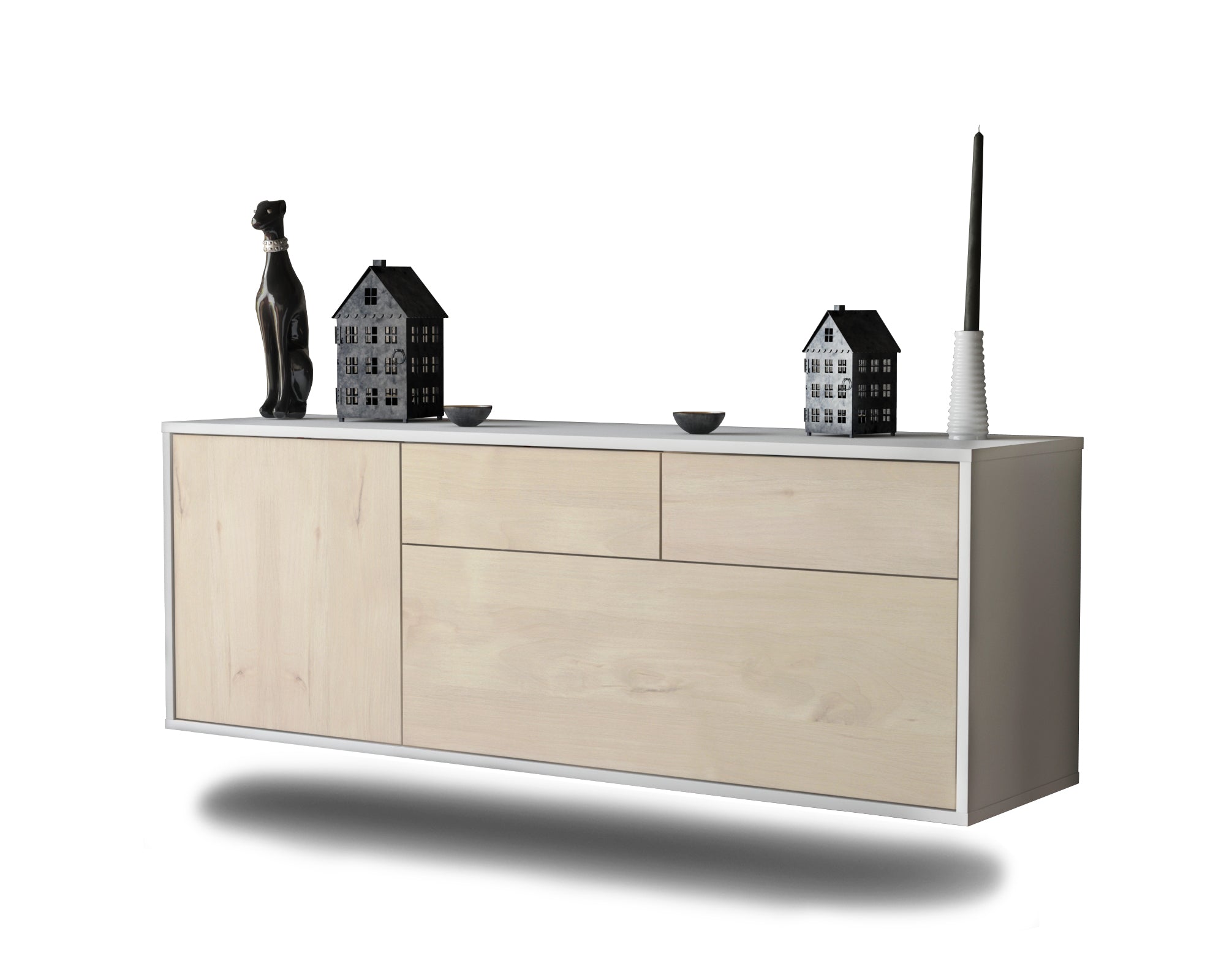 Lowboard Colorado Springs | hängend | Korpus Weiß | Front in Zeder Holz Optik | 136x49x35cm (BxHxT) 1 Lowboard Colorado Springs | hängend | Korpus Weiß | Front in Zeder Holz Optik | 136x49x35cm (BxHxT)