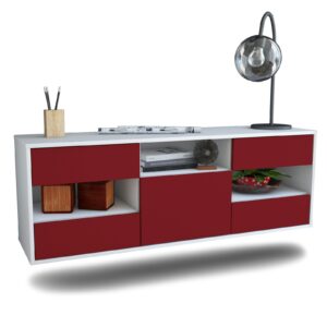 Lowboard St. Louis | hängend | Korpus Weiß | Front in Bordeaux | 136x49x35cm (BxHxT)