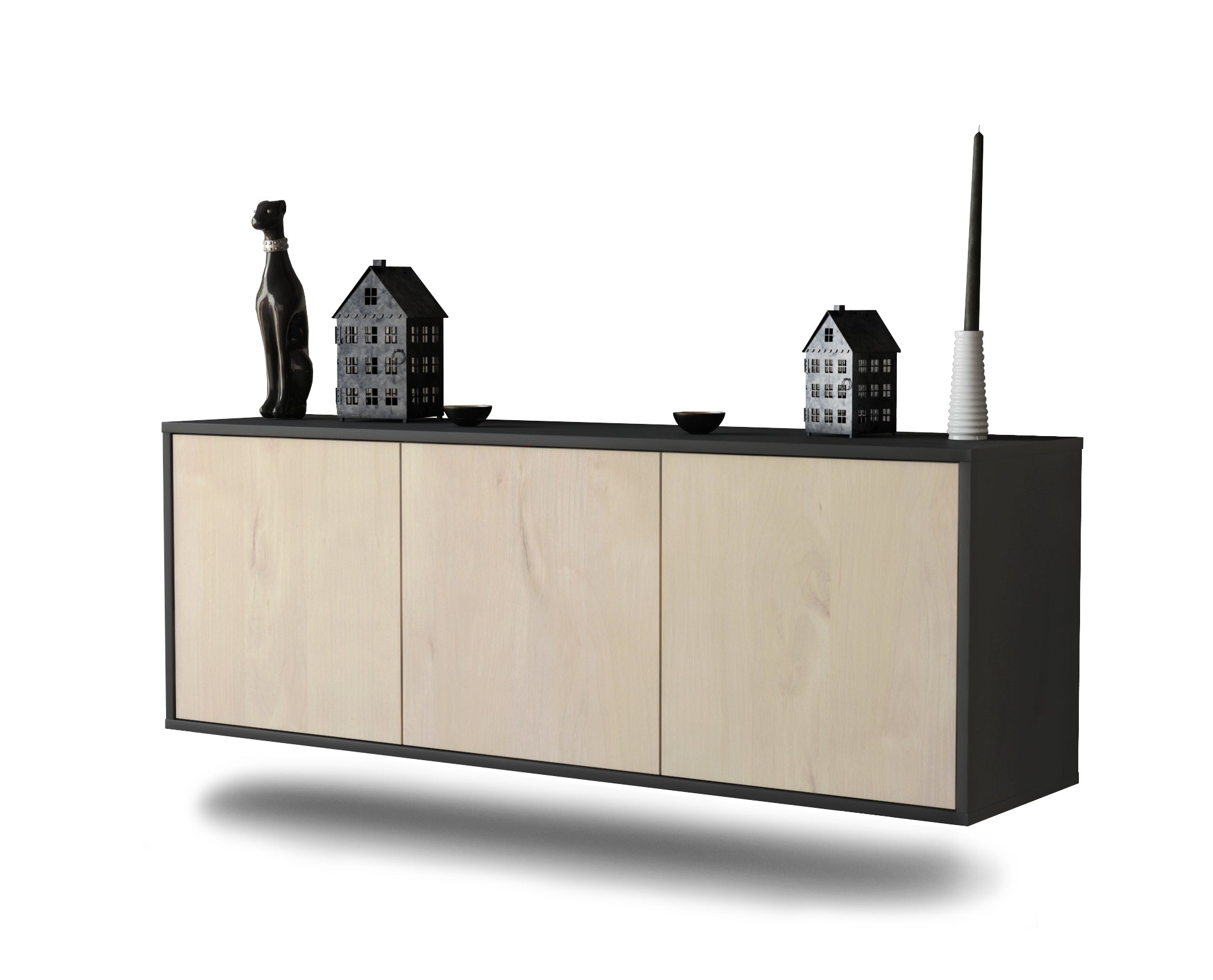 Lowboard Seattle | hängend | Korpus Anthrazit | Front in Zeder Holz Optik | 136x49x35cm (BxHxT) 1 Lowboard Seattle | hängend | Korpus Anthrazit | Front in Zeder Holz Optik | 136x49x35cm (BxHxT)