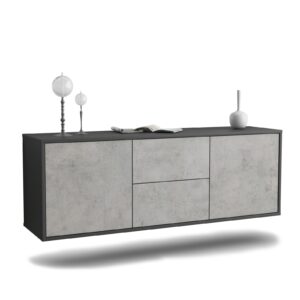 Lowboard Nashville | hängend | Korpus Anthrazit | Front in Beton Optik | 136x49x35cm (BxHxT)
