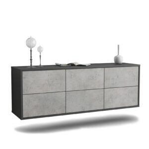 Lowboard Washington D. C. | hängend | Korpus Anthrazit | Front in Beton Optik | 136x49x35cm (BxHxT)