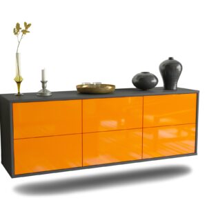 Lowboard Washington D. C. | hängend | Korpus Anthrazit | Front in Hochglanz Orange | 136x49x35cm (BxHxT)