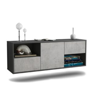 Lowboard Louisville | hängend | Korpus Anthrazit | Front in Beton Optik | 136x49x35cm (BxHxT)