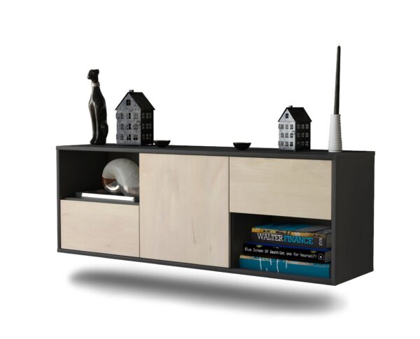 Lowboard Louisville | hängend | Korpus Anthrazit | Front in Zeder Holz Optik | 136x49x35cm (BxHxT)