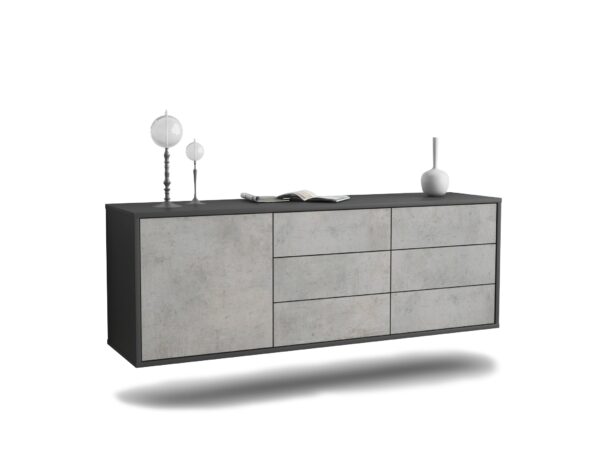 Lowboard Portland | hängend | Korpus Anthrazit | Front in Beton Optik | 136x49x35cm (BxHxT)