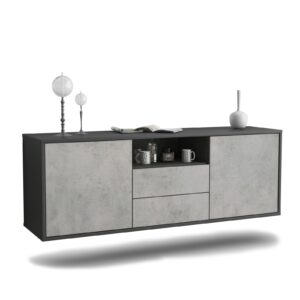 Lowboard Tucson | hängend | Korpus Anthrazit | Front in Beton Optik | 136x49x35cm (BxHxT)
