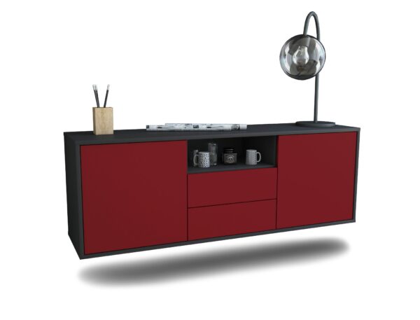Lowboard Tucson | hängend | Korpus Anthrazit | Front in Bordeaux | 136x49x35cm (BxHxT)