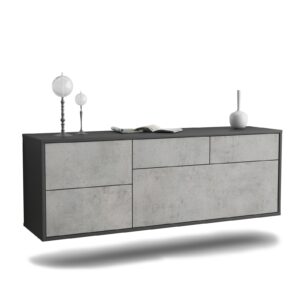 Lowboard Fresno | hängend | Korpus Anthrazit | Front in Beton Optik | 136x49x35cm (BxHxT)
