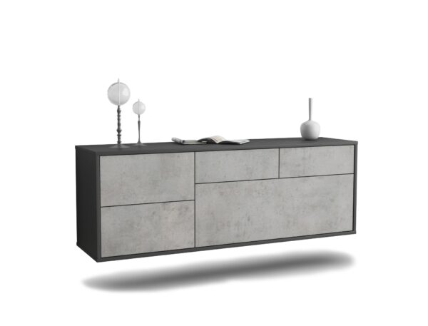 Lowboard Fresno | hängend | Korpus Anthrazit | Front in Beton Optik | 136x49x35cm (BxHxT)