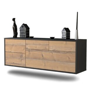 Lowboard Fresno | hängend | Korpus Anthrazit | Front in Pinie Holz Optik | 136x49x35cm (BxHxT)