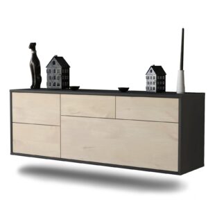 Lowboard Fresno | hängend | Korpus Anthrazit | Front in Zeder Holz Optik | 136x49x35cm (BxHxT)