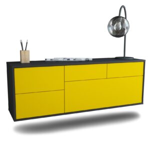 Lowboard Fresno | hängend | Korpus Anthrazit | Front in Gelb | 136x49x35cm (BxHxT)