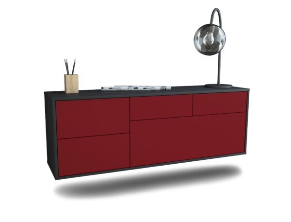 Lowboard Fresno | hängend | Korpus Anthrazit | Front in Bordeaux | 136x49x35cm (BxHxT)