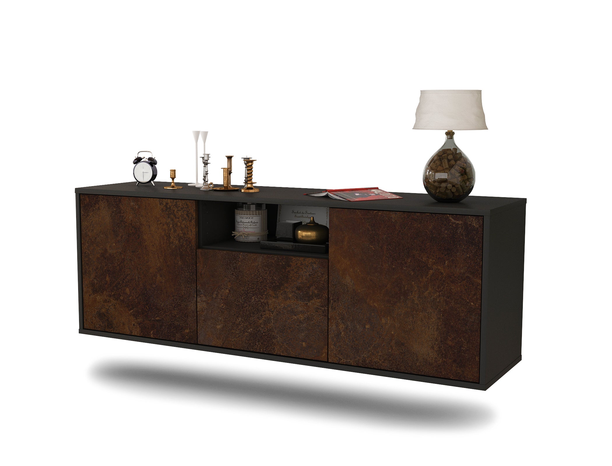 Lowboard Mesa | hängend | Korpus Anthrazit | Front in Rost Optik | 136x49x35cm (BxHxT) 1 Lowboard Mesa | hängend | Korpus Anthrazit | Front in Rost Optik | 136x49x35cm (BxHxT)