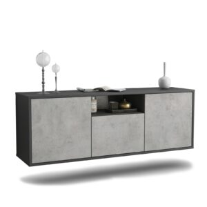 Lowboard Mesa | hängend | Korpus Anthrazit | Front in Beton Optik | 136x49x35cm (BxHxT)