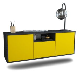 Lowboard Mesa | hängend | Korpus Anthrazit | Front in Gelb | 136x49x35cm (BxHxT)