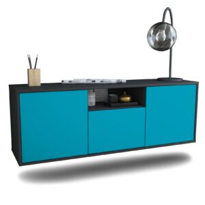 Lowboard Mesa | hängend | Korpus Anthrazit | Front in Türkis | 136x49x35cm (BxHxT)