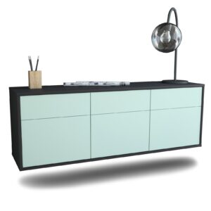 Lowboard Virginia Beach | hängend | Korpus Anthrazit | Front in Mint | 136x49x35cm (BxHxT)
