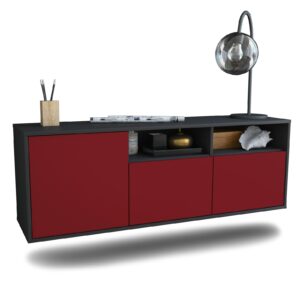 Lowboard Omaha | hängend | Korpus Anthrazit | Front in Bordeaux | 136x49x35cm (BxHxT)