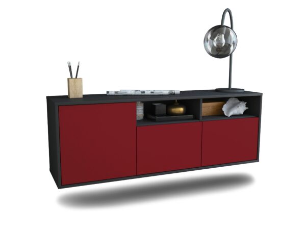 Lowboard Omaha | hängend | Korpus Anthrazit | Front in Bordeaux | 136x49x35cm (BxHxT)