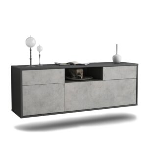 Lowboard Oakland | hängend | Korpus Anthrazit | Front in Beton Optik | 136x49x35cm (BxHxT)